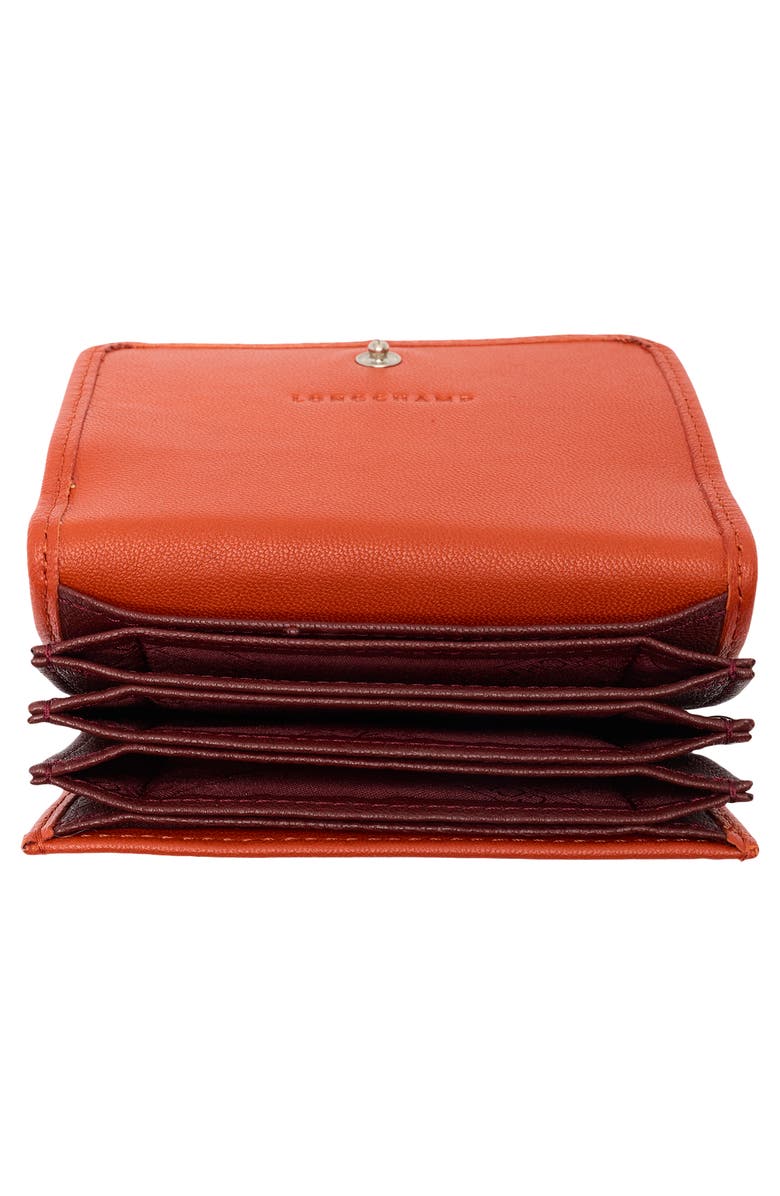 Longchamp Le Pliage Leather Flap Card Case, Alternate, color, Saffron