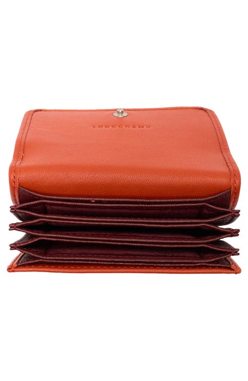 Longchamp Le Pliage Leather Flap Card Case In Orange