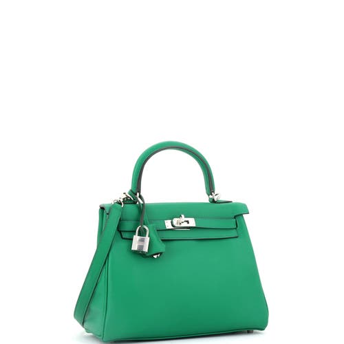 Pre-owned Hermes Hermes Kelly Handbag Green Swift With Palladium Hardware 25 In Green