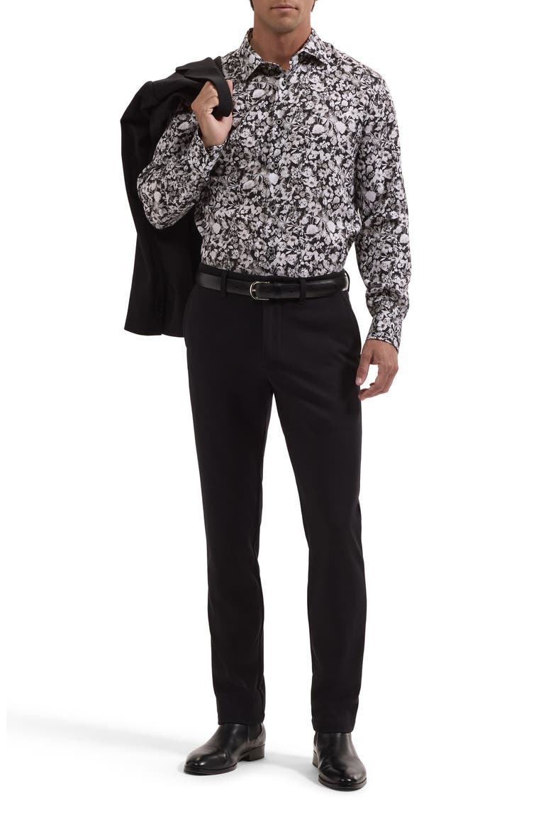 Julian Floral Print Long Sleeve Button-Up Shirt, Alternate, color, BLACK