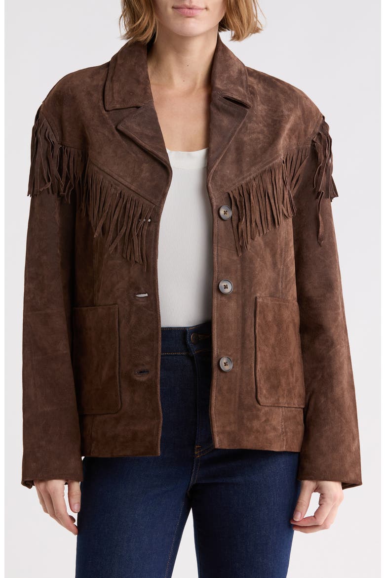 Suede Fringe Blazer, Main, color, DOWN TO EARTH