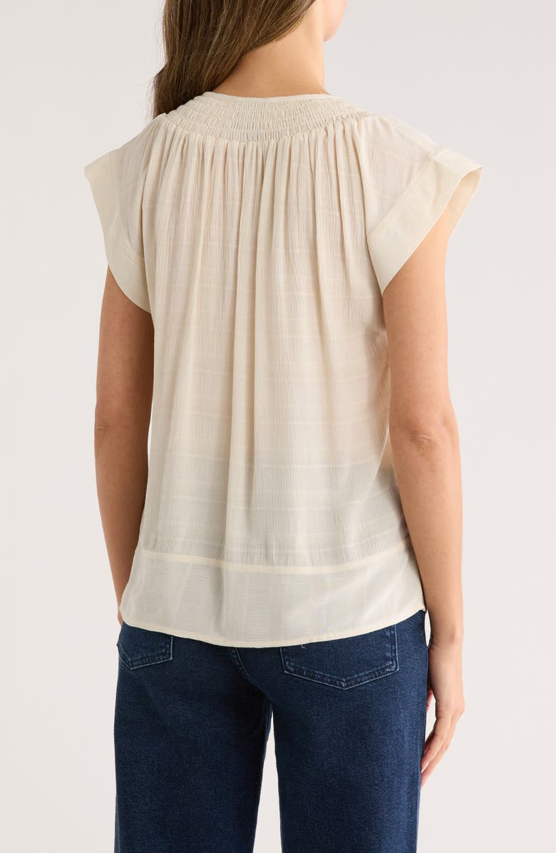 Bobeau Embroidered Flutter Sleeve Top, Alternate, color, Sand/ Navy