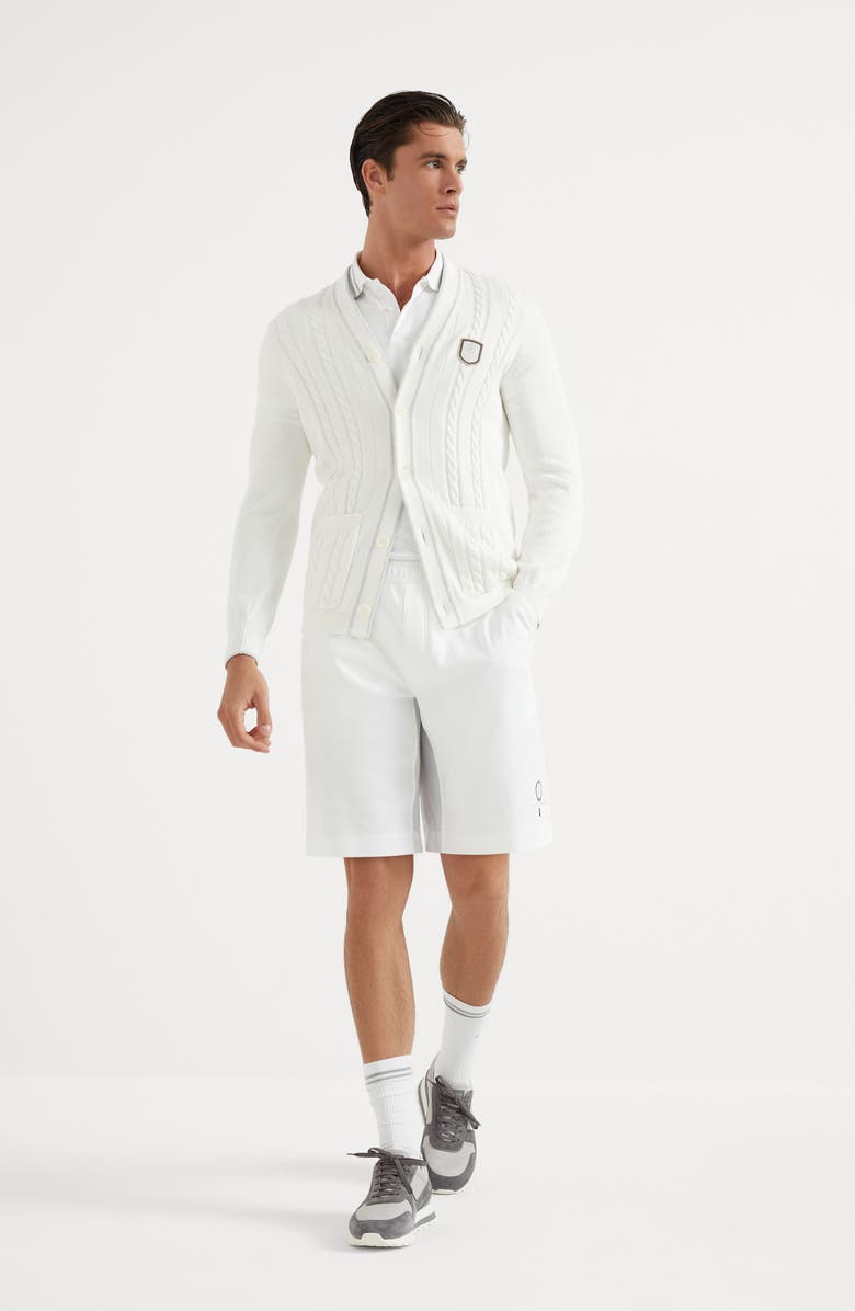Brunello Cucinelli Cotton cable knit cardigan with tennis badge, Alternate, color, 