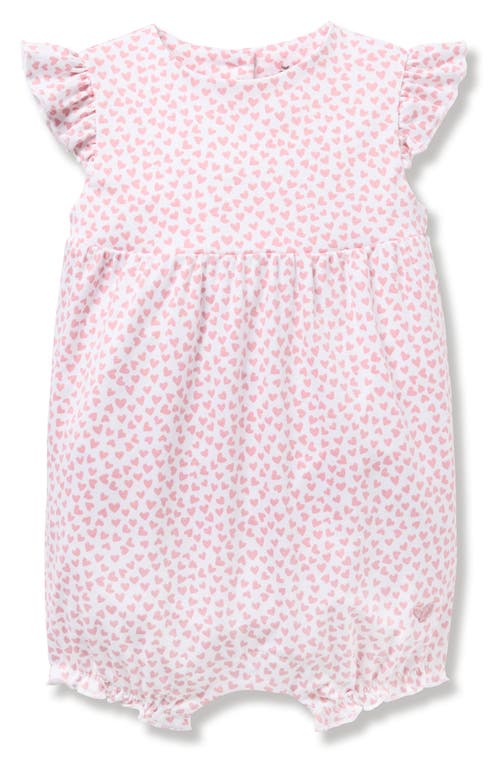 Petite Plume Heart Print Pima Cotton Romper In Pink