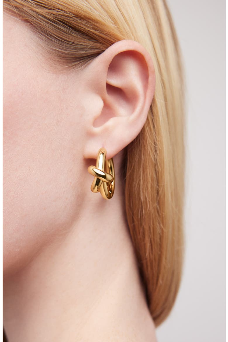 Knot Huggie Hoop Earrings, Alternate, color, YELLOW GOLD