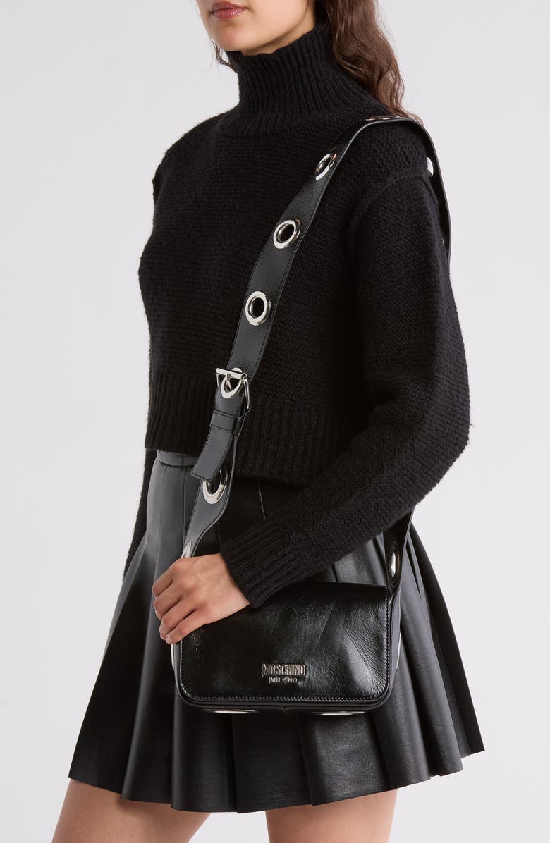 Moschino Metal Logo Crossbody Shoulder Bag, Alternate, color,