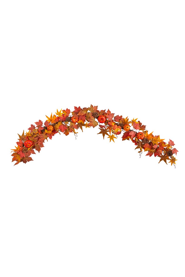 6-ft Autumn Maple Leaf, Pumpkin, Gourd and Berry Artificial Fall Garland, Main, color, Orange