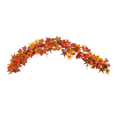 6-ft Autumn Maple Leaf, Pumpkin, Gourd and Berry Artificial Fall Garland
