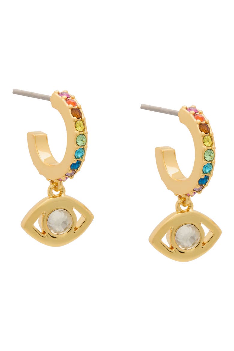 Evil Eye Crystal Huggie Hoop Earrings, Main, color, GOLD/ MULTI