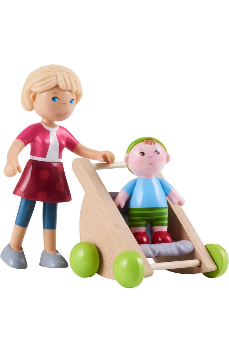 HABA Little Friends Mom Melanie and Baby Liam Dollhouse Figures with Stroller, Alternate, color, Multi