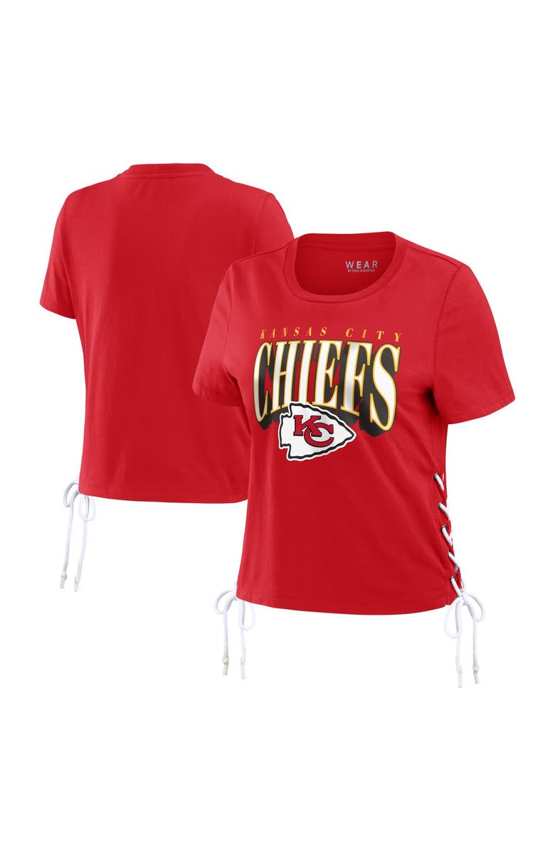WEAR by Erin Andrews Women's WEAR by Erin Andrews Red Kansas City Chiefs Lace Up Side Modest Cropped T-Shirt, Main, color,