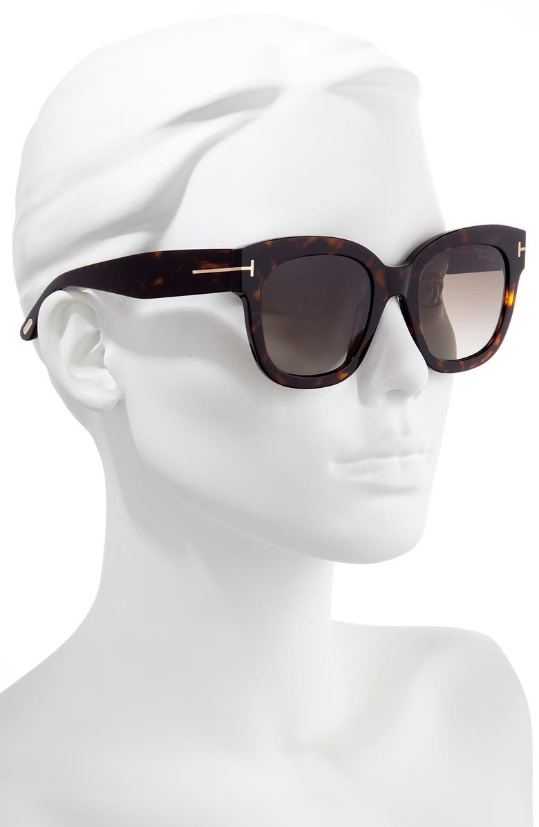 TOM FORD Beatrix 52mm Polarized Gradient Square Sunglasses, Alternate, color, Dark Havana / Brown