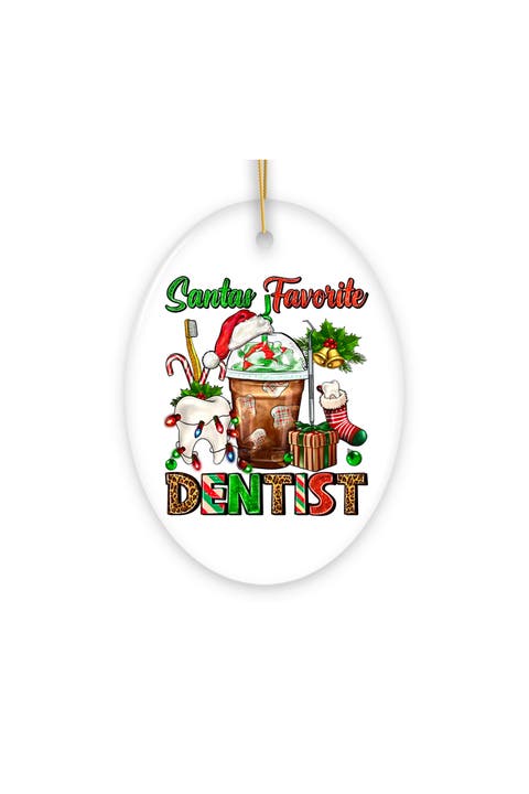 Santas Favorite Dentist Festive Ceramic Ornament