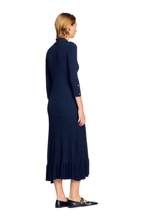 Sandro Knit Maxi Dress In Navy Blue