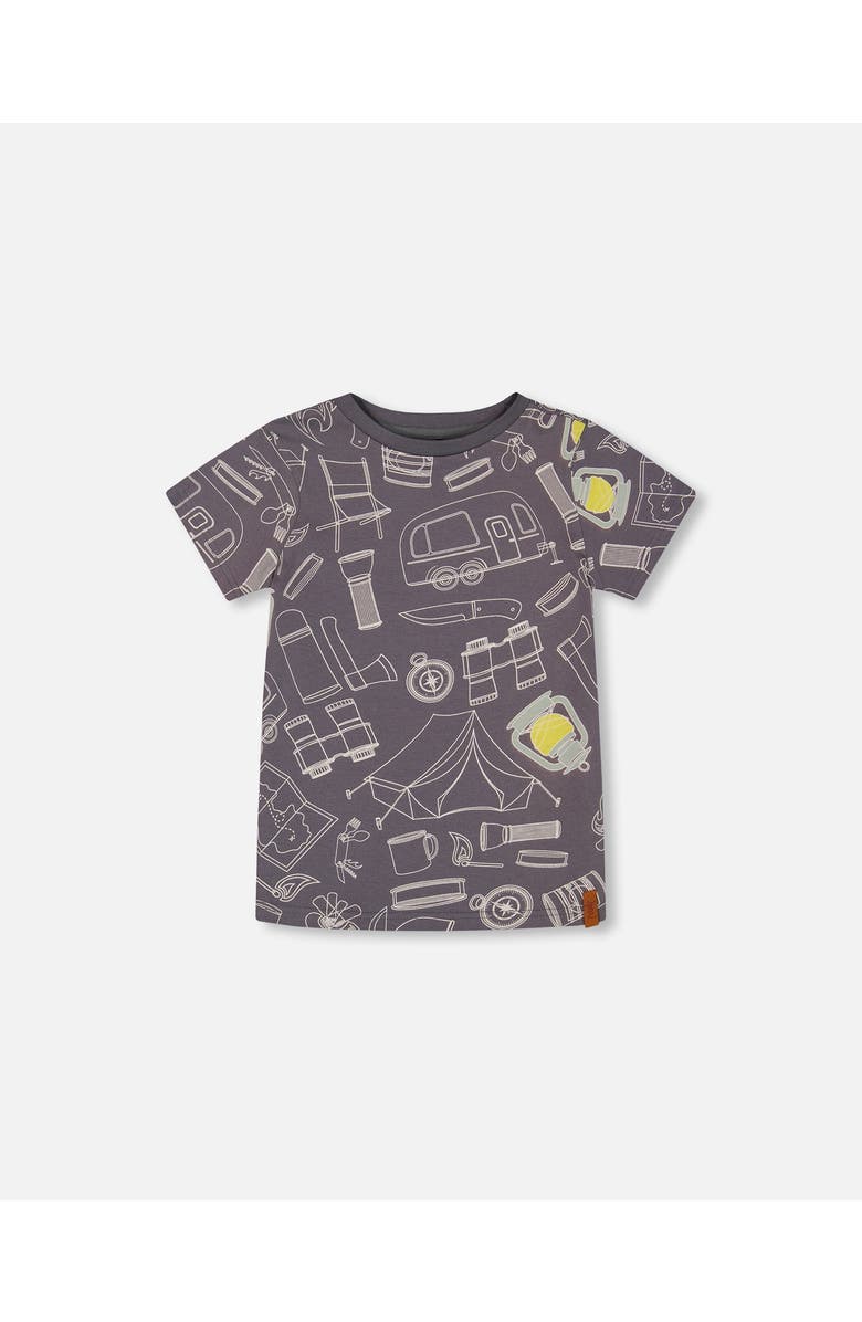 Deux par Deux Boy's Printed Organic Cotton Tee Grayish Blue And Camping, Main, color,