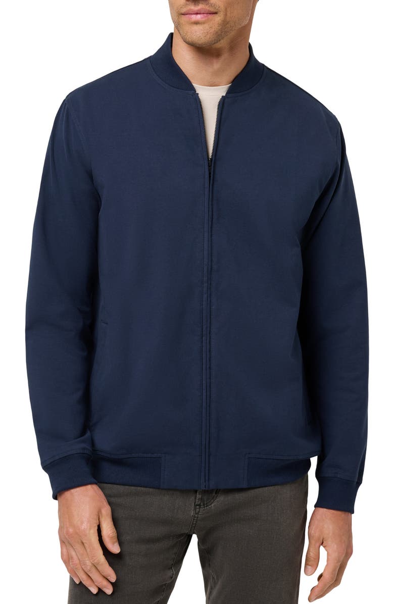 TravisMathew Stretch Cotton Bomber Jacket, Main, color, Total Eclipse