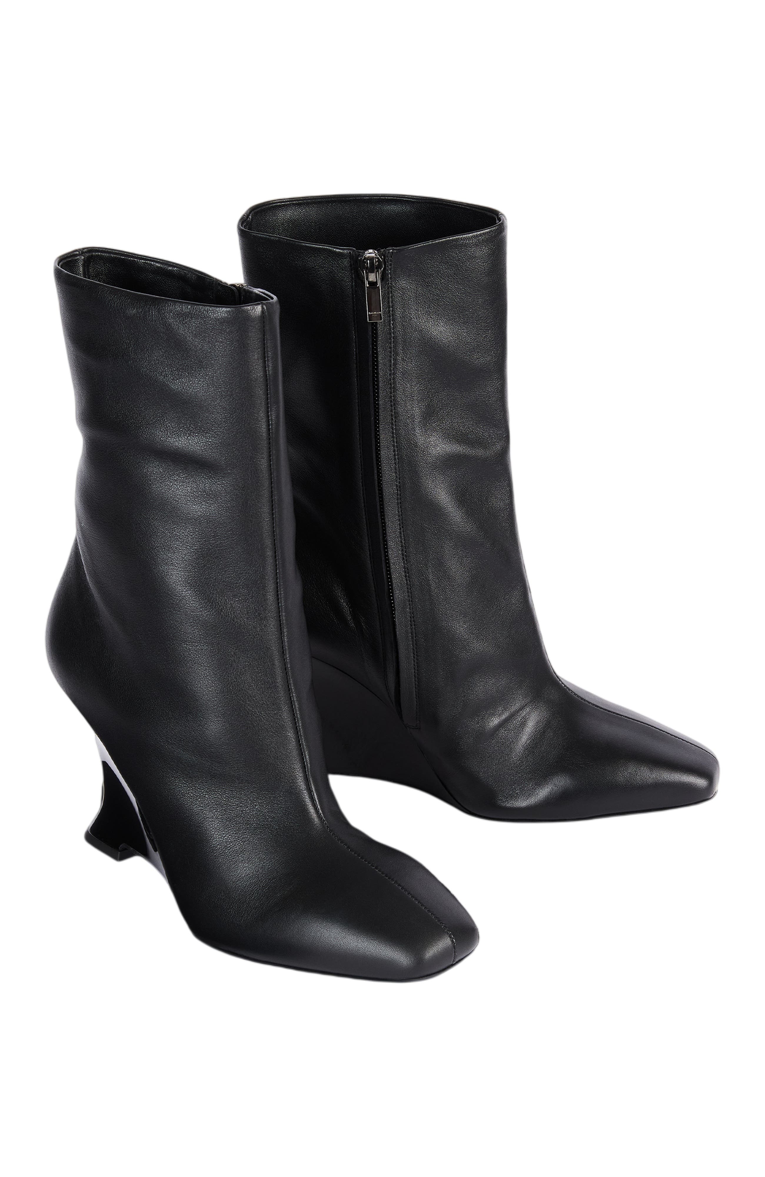 Wedge smooth leather ankle boots, Alternate, color, black