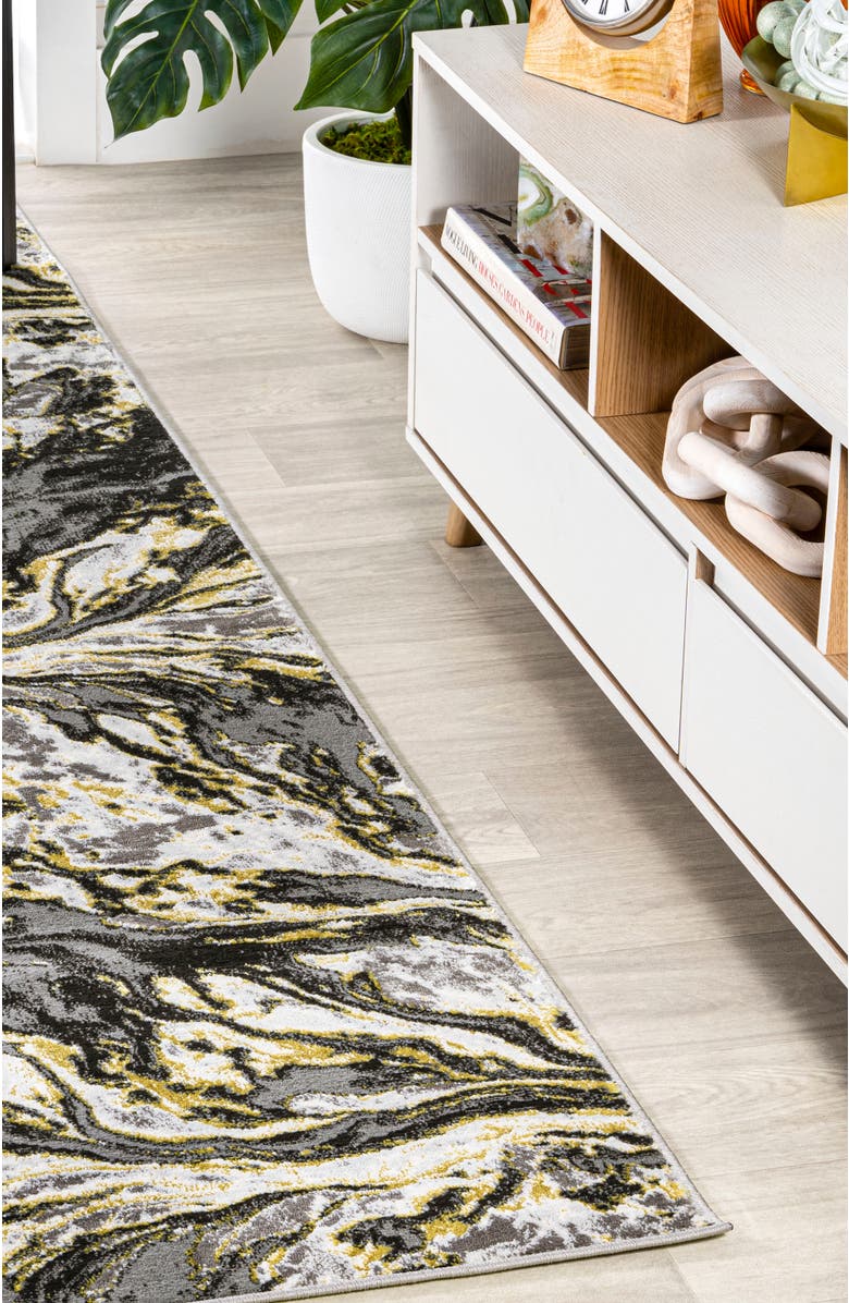 JONATHAN Y Swirl Marbled Abstract Area Rug, Alternate, color, Black/Yellow