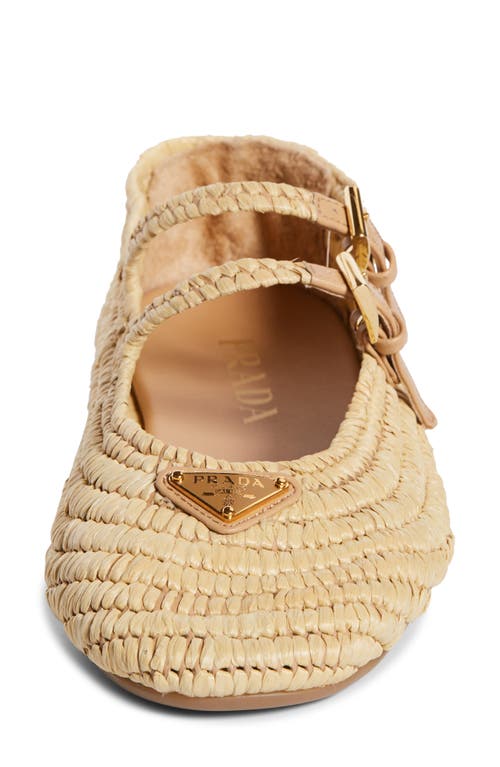 Shop Prada Raffia Mary Jane Flat In Naturale