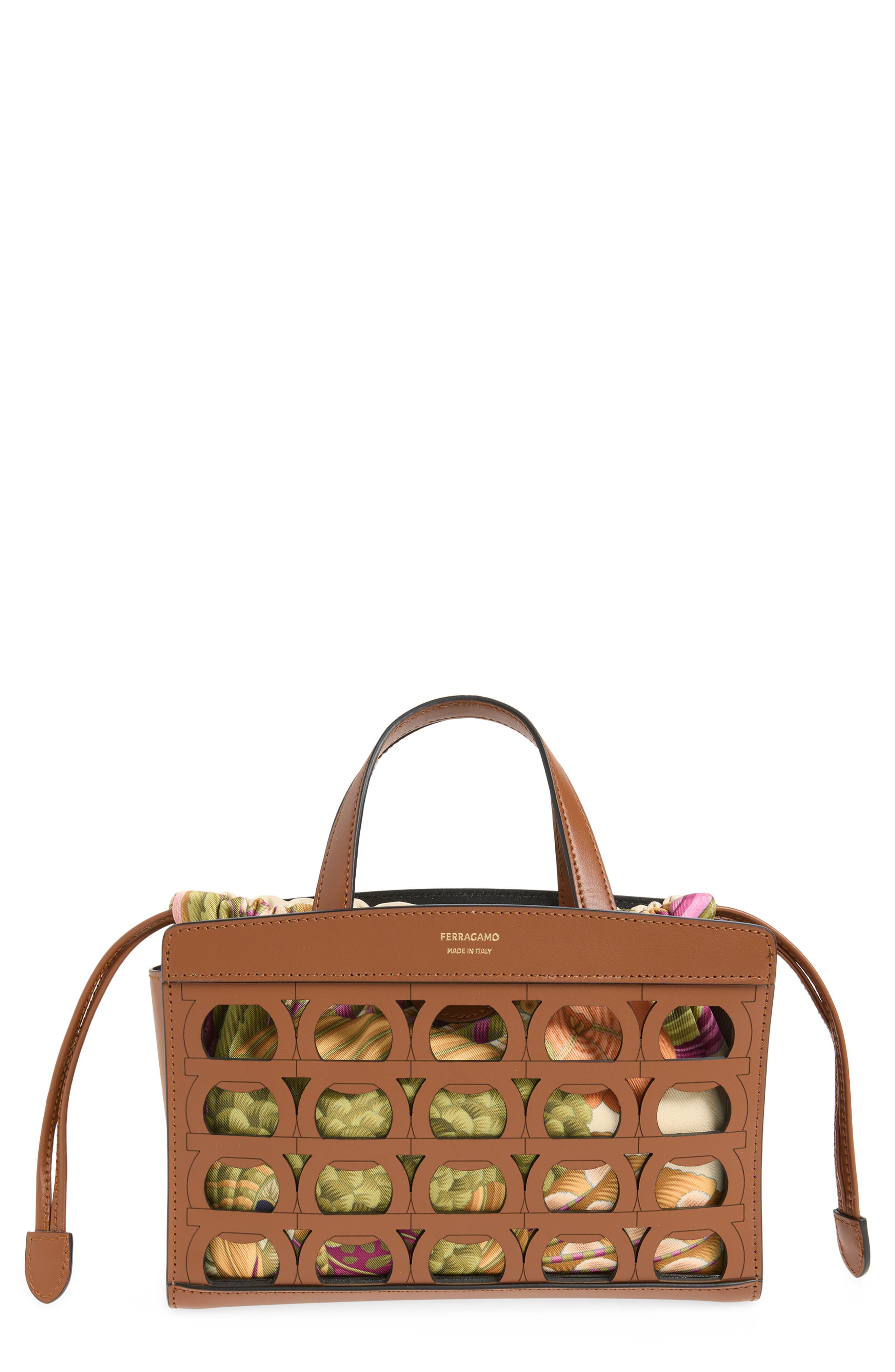 FERRAGAMO Mini Tote, Main, color, New Cognac Nero