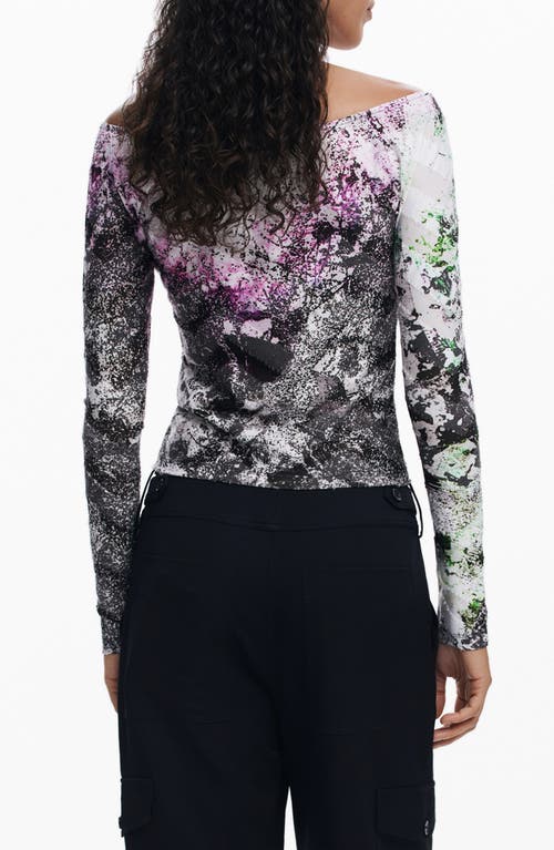 Desigual Abstract Print Ballet Neck T-shirt In Purple