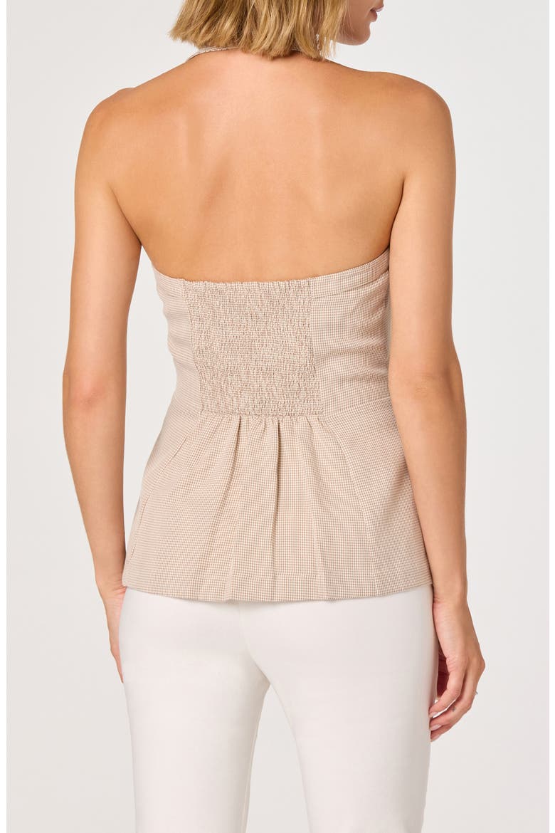 Cithara Gingham Halter Neck Peplum Top, Alternate, color, TAN CHECKER