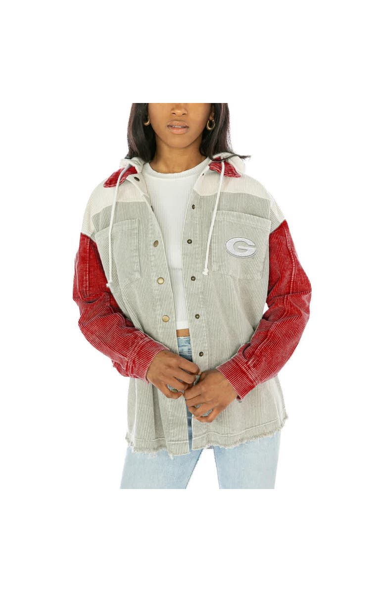 GAMEDAY COUTURE Women's Gameday Couture Gray Georgia Bulldogs Vintage Wash Corduroy Full-Snap Hooded Shacket, Alternate, color, 