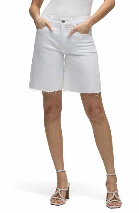 London Low Rise Raw Hem Denim Bermuda Shorts