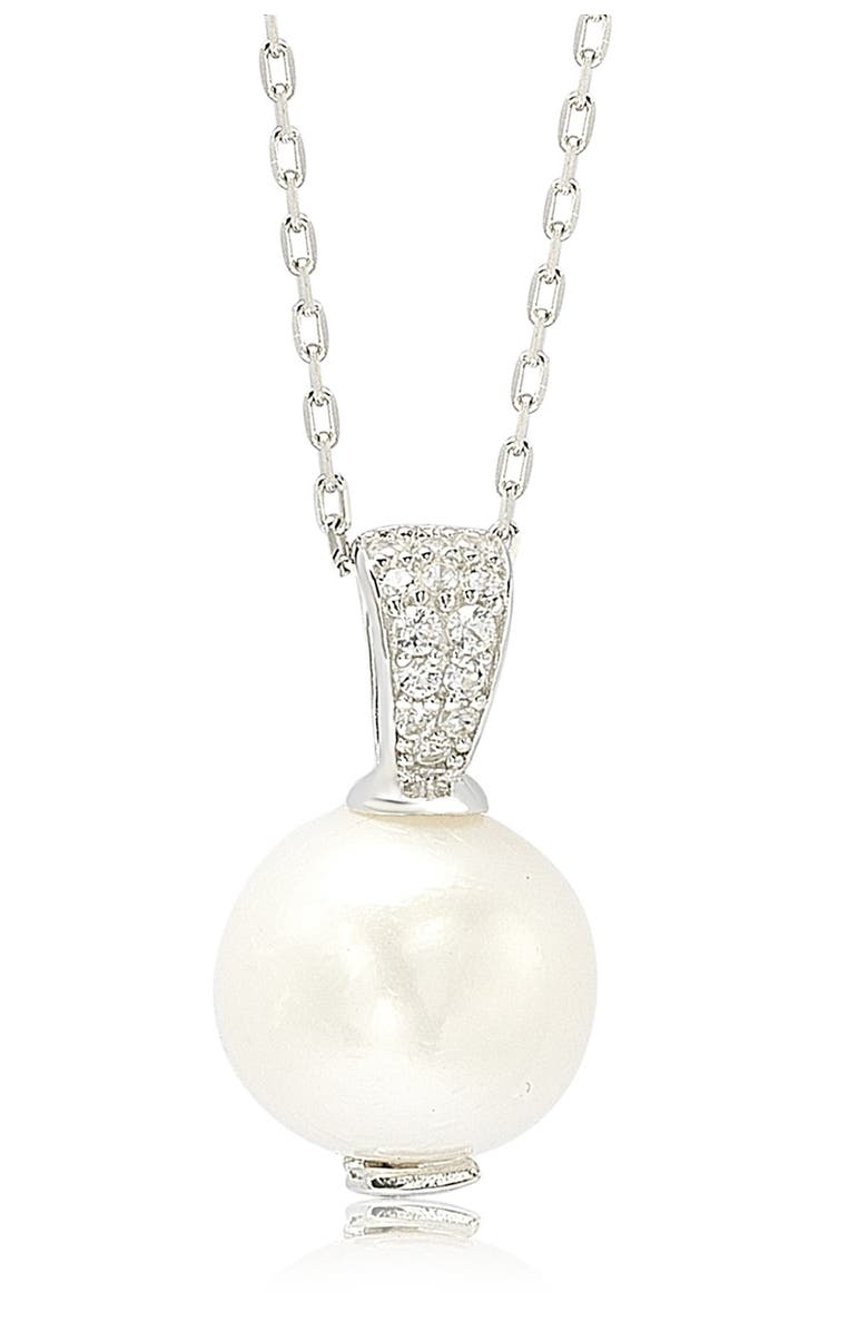 SUZY LEVIAN Freshwater Pearl & Created Sapphire Pendant Necklace, Main, color, White