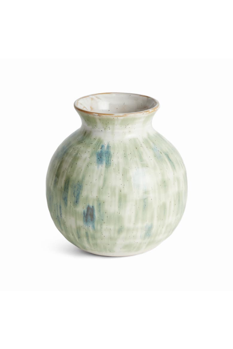Brosse Blue Green Handpainted Glaze Stoneware Small Vase 5.5", Main, color, Blue