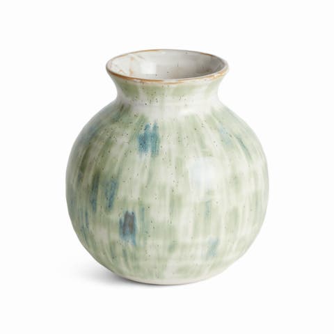 Brosse Blue Green Handpainted Glaze Stoneware Small Vase 5.5"