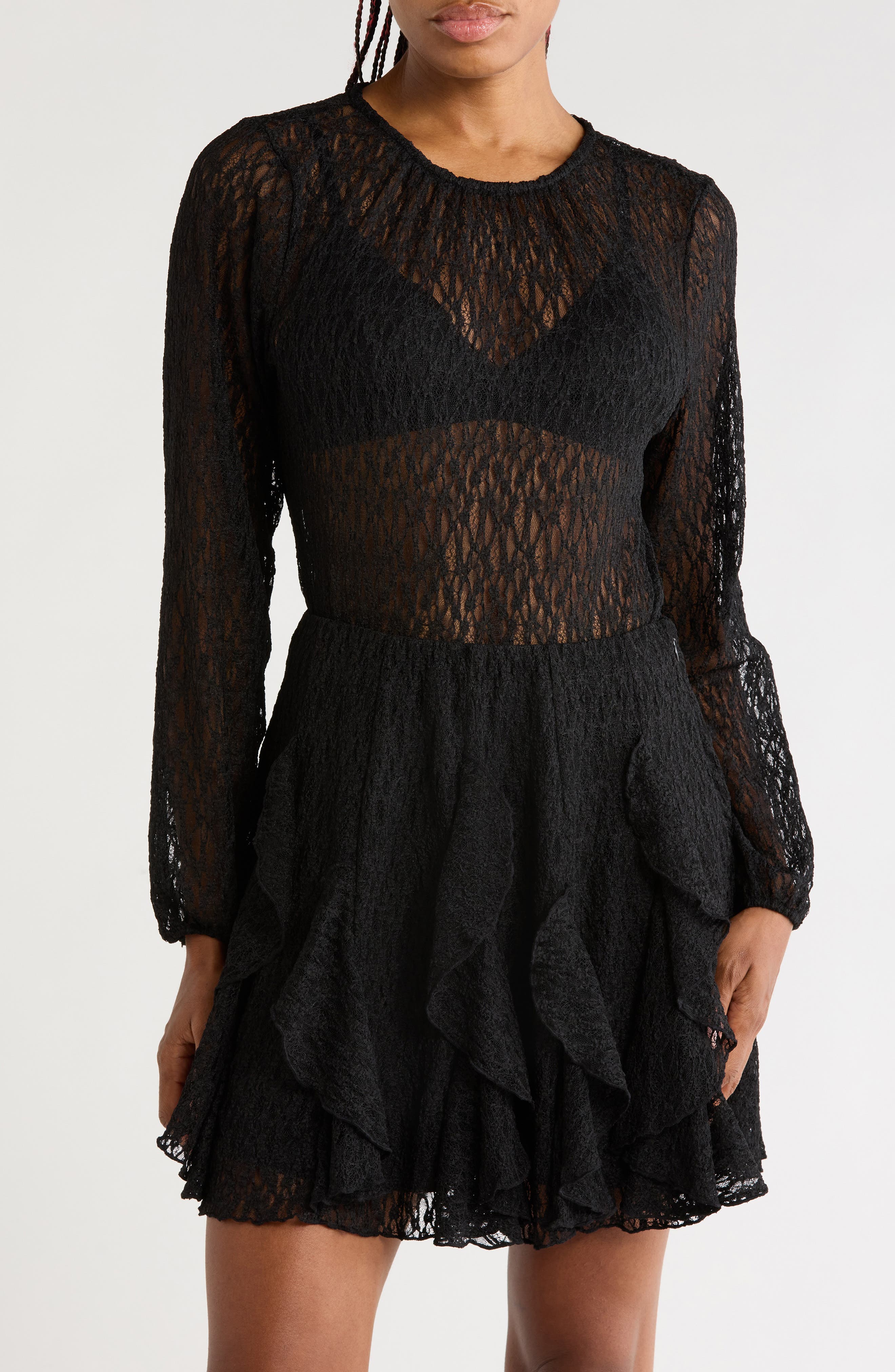 Long Sleeve Sheer Stretch Lace Top