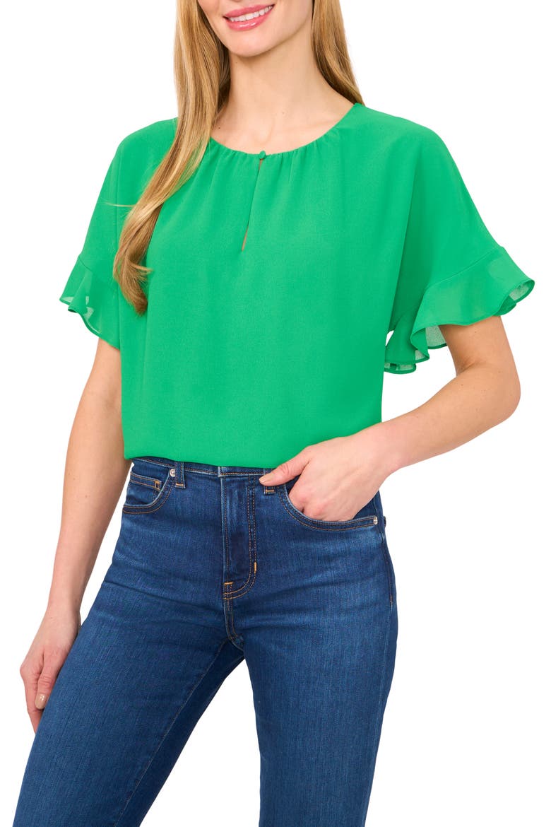 Flutter Sleeve Georgette Top, Main, color, MEDIUM GREEN