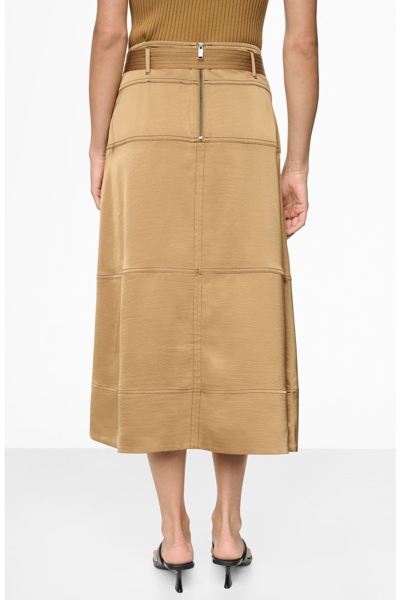 Tie Waist Contrast Stitch Midi Skirt, Alternate, color, DUNE