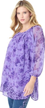 Roaman's Blouson Sleeve Overlay Blouse
