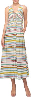 MELLODAY Stripe Sleeveless Linen Blend Dress