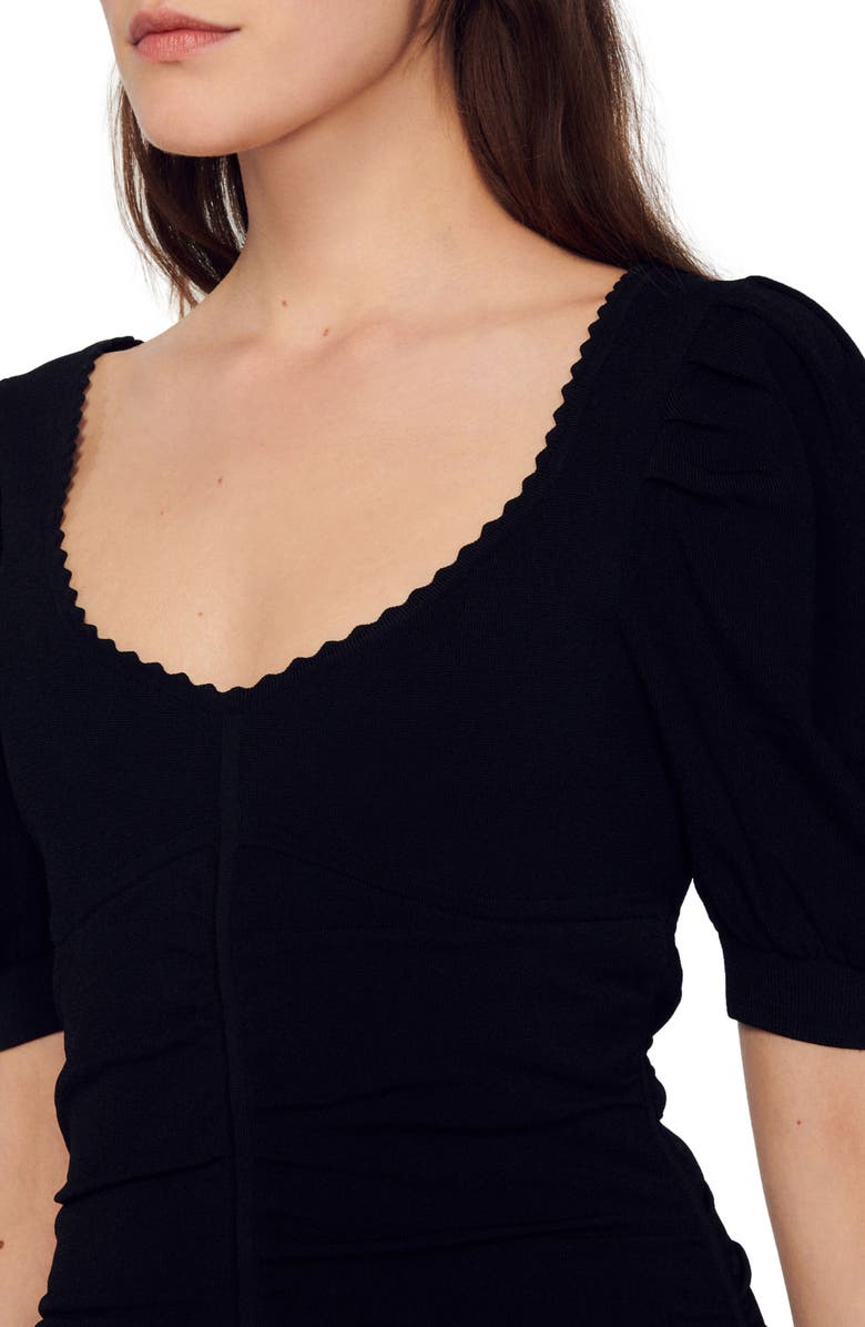 SANDRO Poitou Center Ruched Dress, Alternate, color, Noir