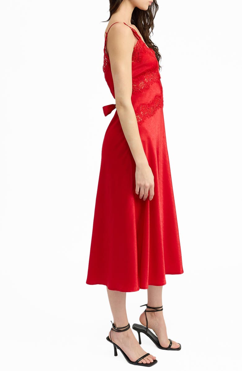En Saison Franklie Lace Trim Satin Tie Back Midi Dress, Alternate, color,