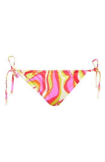 Sanctuary Tunnel Side Tie Hipster Bikini Bottoms In Pink Yellow Multi
