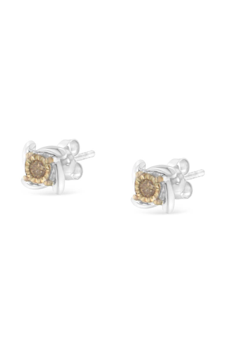 Haus of Brilliance Two-Toned -Silver Diamond Stud Earring, Alternate, color, Yellow