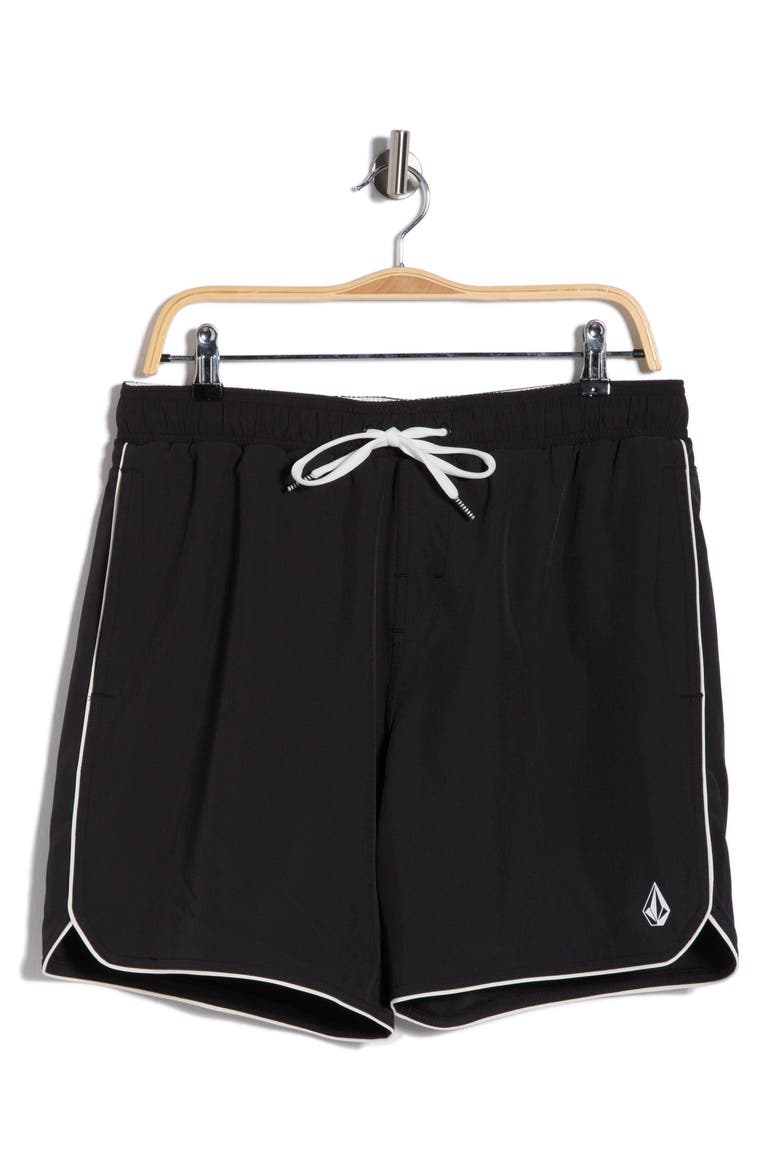 Piping Swim Trunks, Alternate, color, BLACK/ WHITE