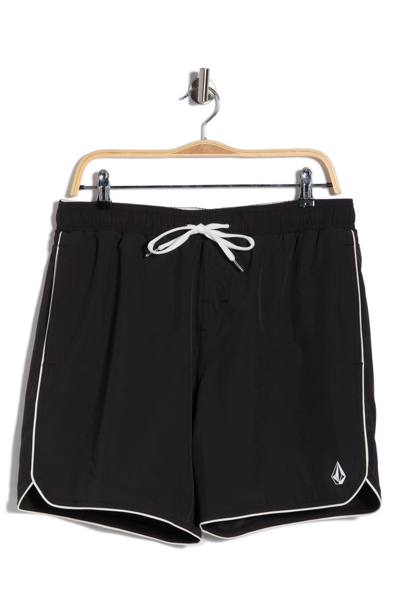 Volcom Piping Swim Trunks, Alternate, color, Black/ White