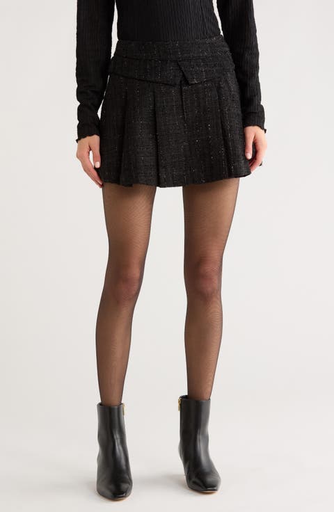 Pleated Tweed Miniskirt