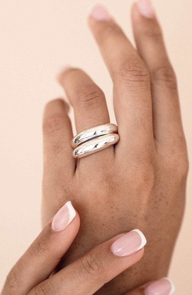 Ettika Modern Dome Set of Two Rings, Alternate, color, Silver
