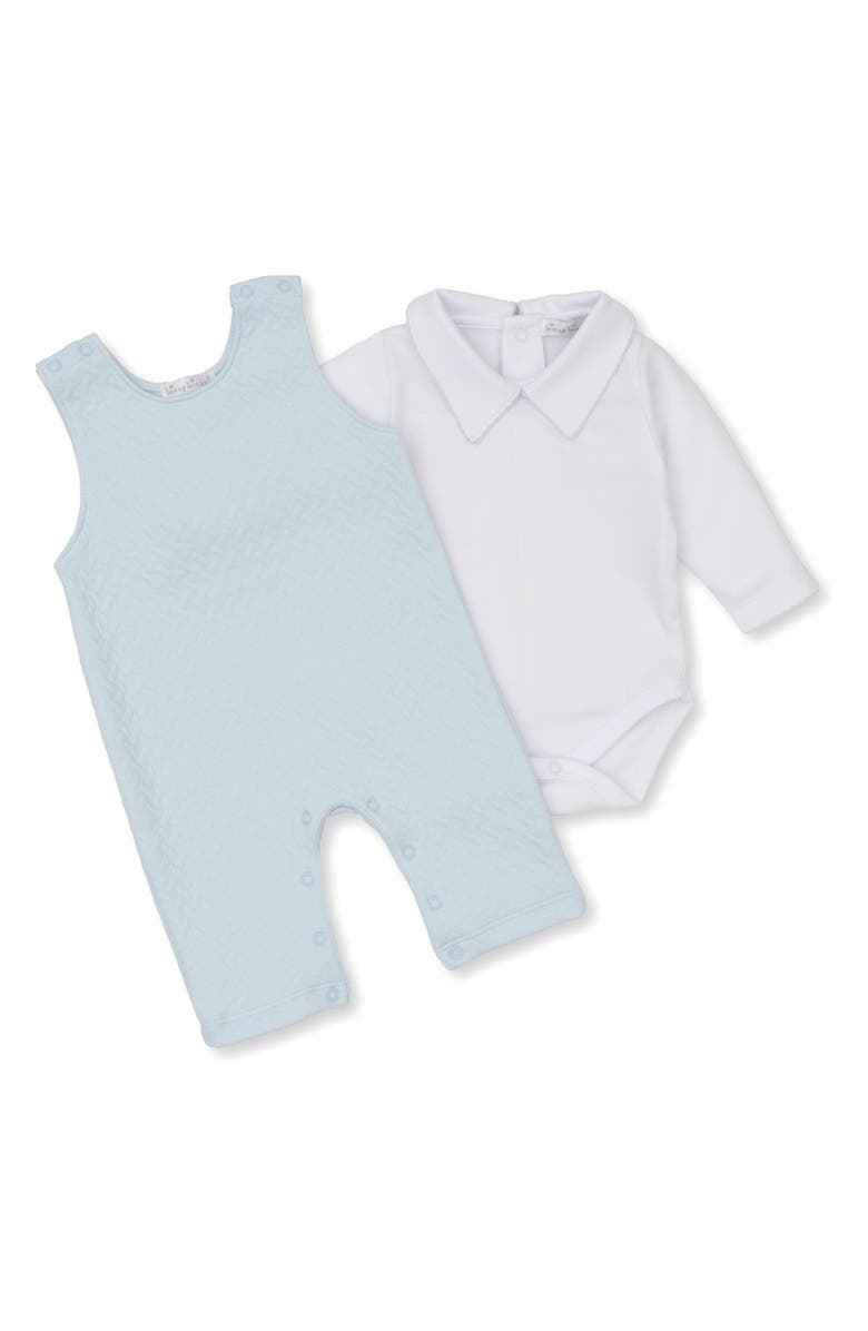 Kissy Kissy Collared Bodysuit & Jacquard Overalls Set, Alternate, color, Light Blue/White
