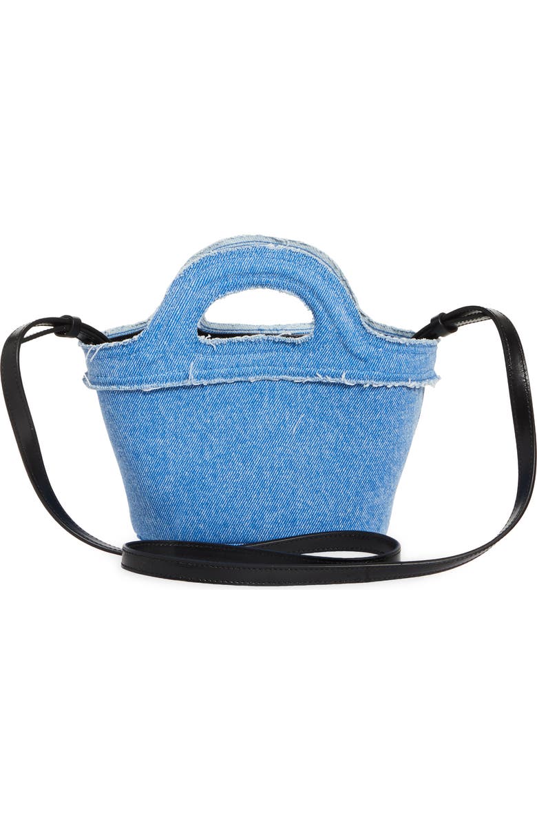 Marni Micro Tropicalia Logo Embroidered Denim Bucket Bag, Alternate, color, Cobalt