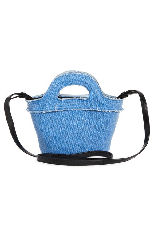 Marni Micro Tropicalia Logo Embroidered Denim Bucket Bag In Cobalt