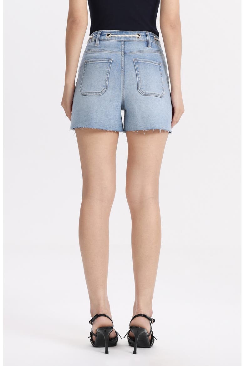Drawstring Raw Hem High Waist Denim Shorts, Alternate, color, LIGHT BLUE