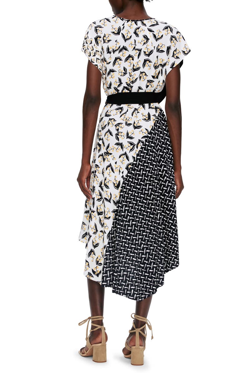 DVF Ellen Mixed Print Asymmetric Hem Wrap Dress, Alternate, color, 