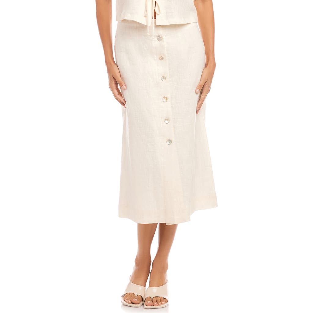 Fifteen Twenty Lori Button Front Linen Midi Skirt In Ecru